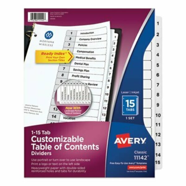 Avery Dennison Avery, CUSTOMIZABLE TOC READY INDEX BLACK AND WHITE DIVIDERS, 15-TAB, LETTER 11142